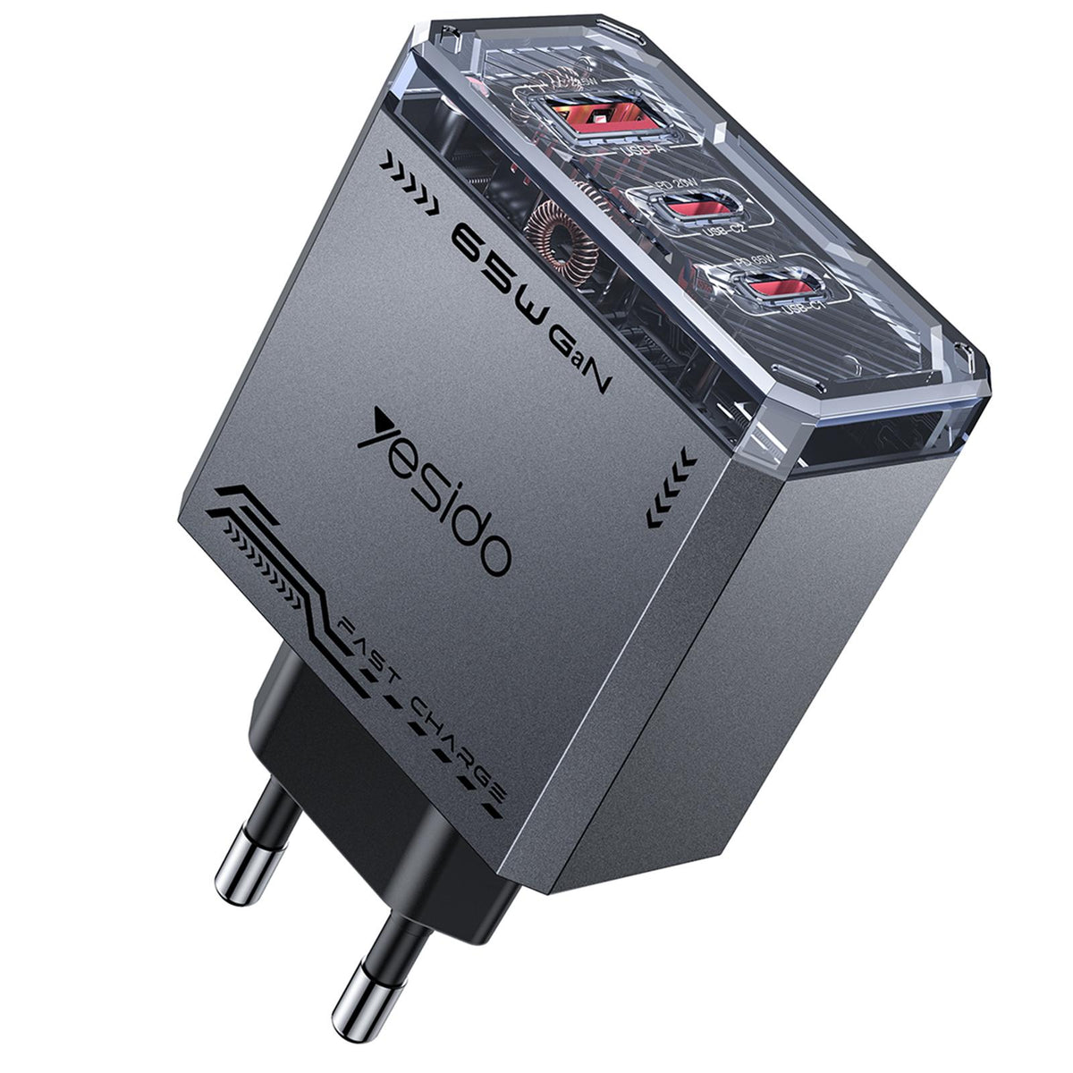 BTHG C02 - Yesido YC101 65W GaN Charger (Black, EU Plug) - product view