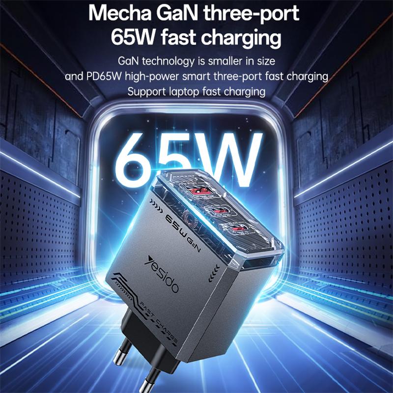 BTHG C02 - Yesido YC101 65W GaN Charger (Black, EU Plug) - detail 1
