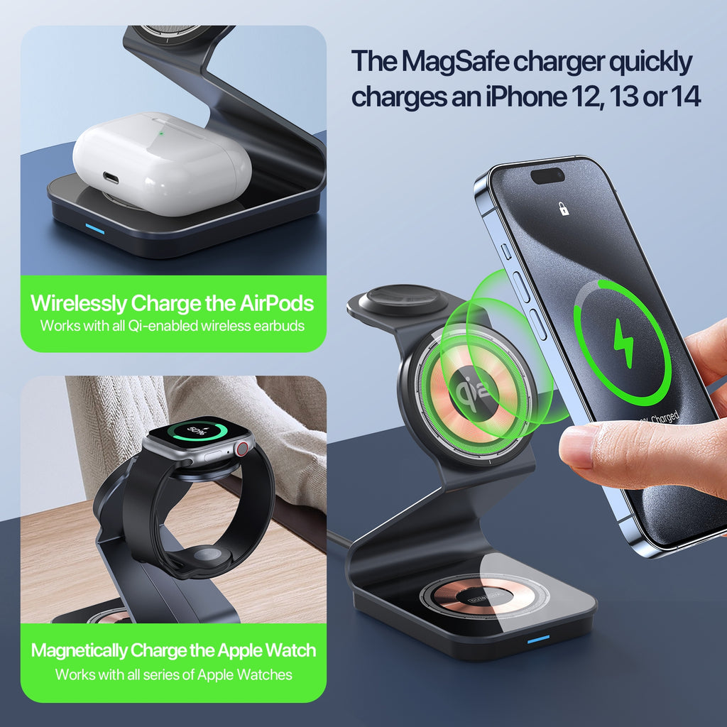 BTHG C03 - DUZZONA W21 3-in-1 Magnetic Wireless Charger (Black) - detail 2